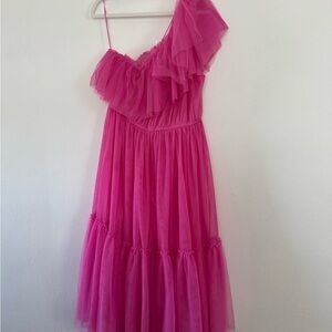 Pink One-Shoulder Tulle Dress